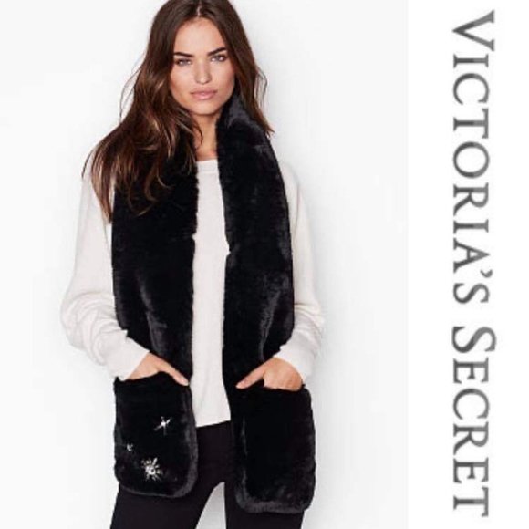 Victoria's Secret Accessories - Victoria's Secret Fur Scarf With Crystals - NWT